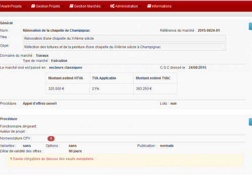 Fiche de projet de marché Fiche de projet de marché